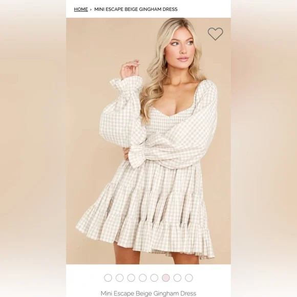 MINI ESCAPE BEIGE GINGHAM DRESS - Picture 6 of 13